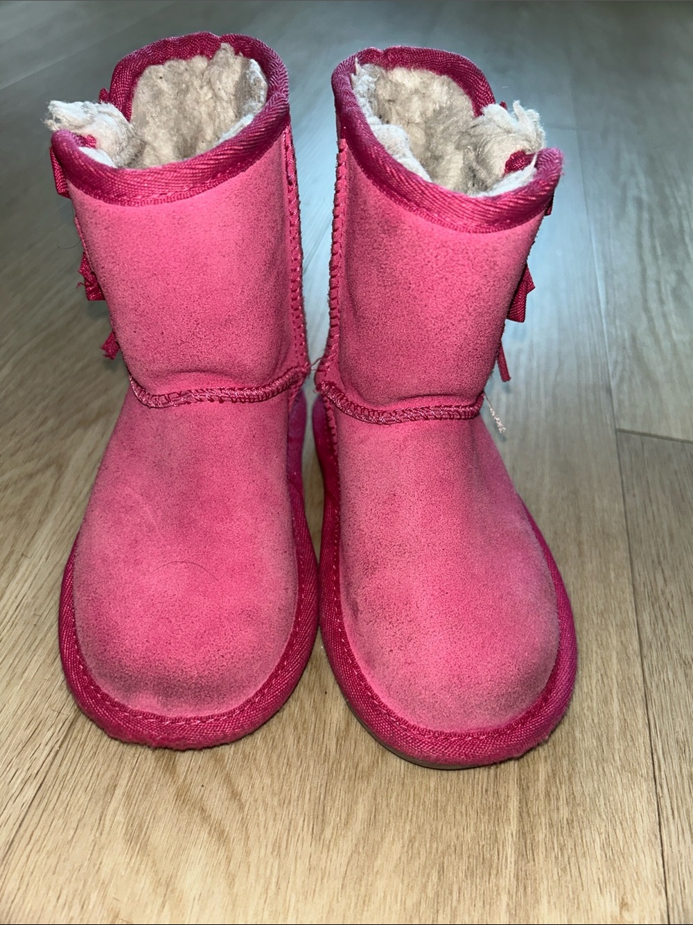 Koolaburra Kids Pink Suede Bow Back Winter Boots
